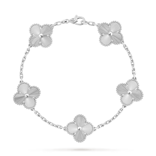 VCA  5 Motifs Bracelet Necklace Earrings Guilloche Silver Laser